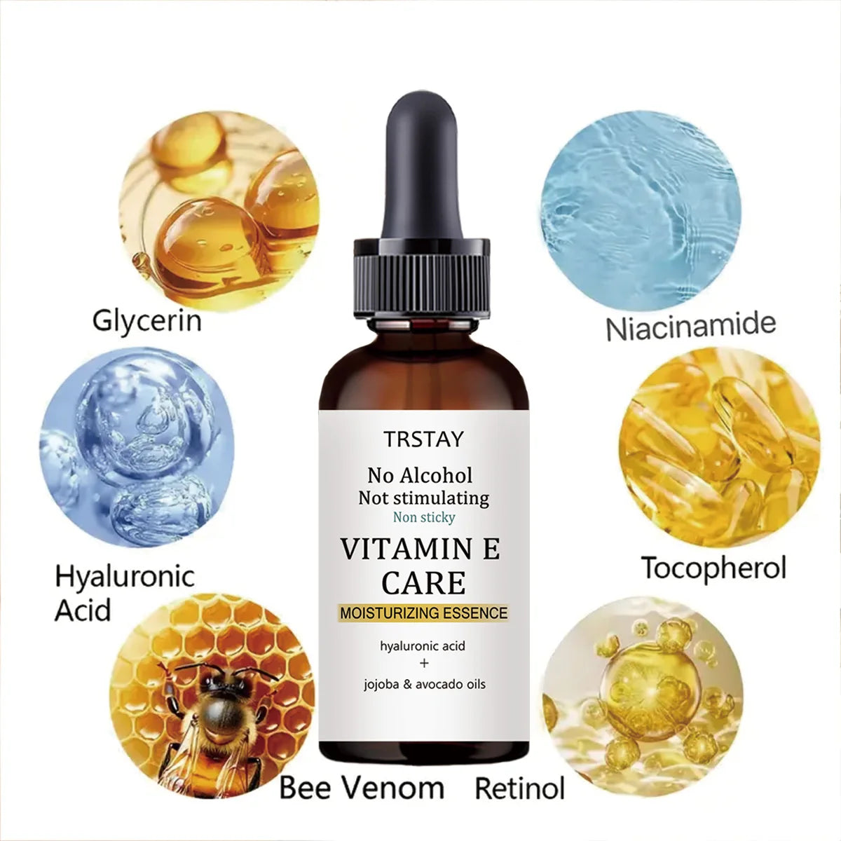 Sérum Contour des Yeux Vitamine E – Hydratant, Raffermissant, Sans Alcool