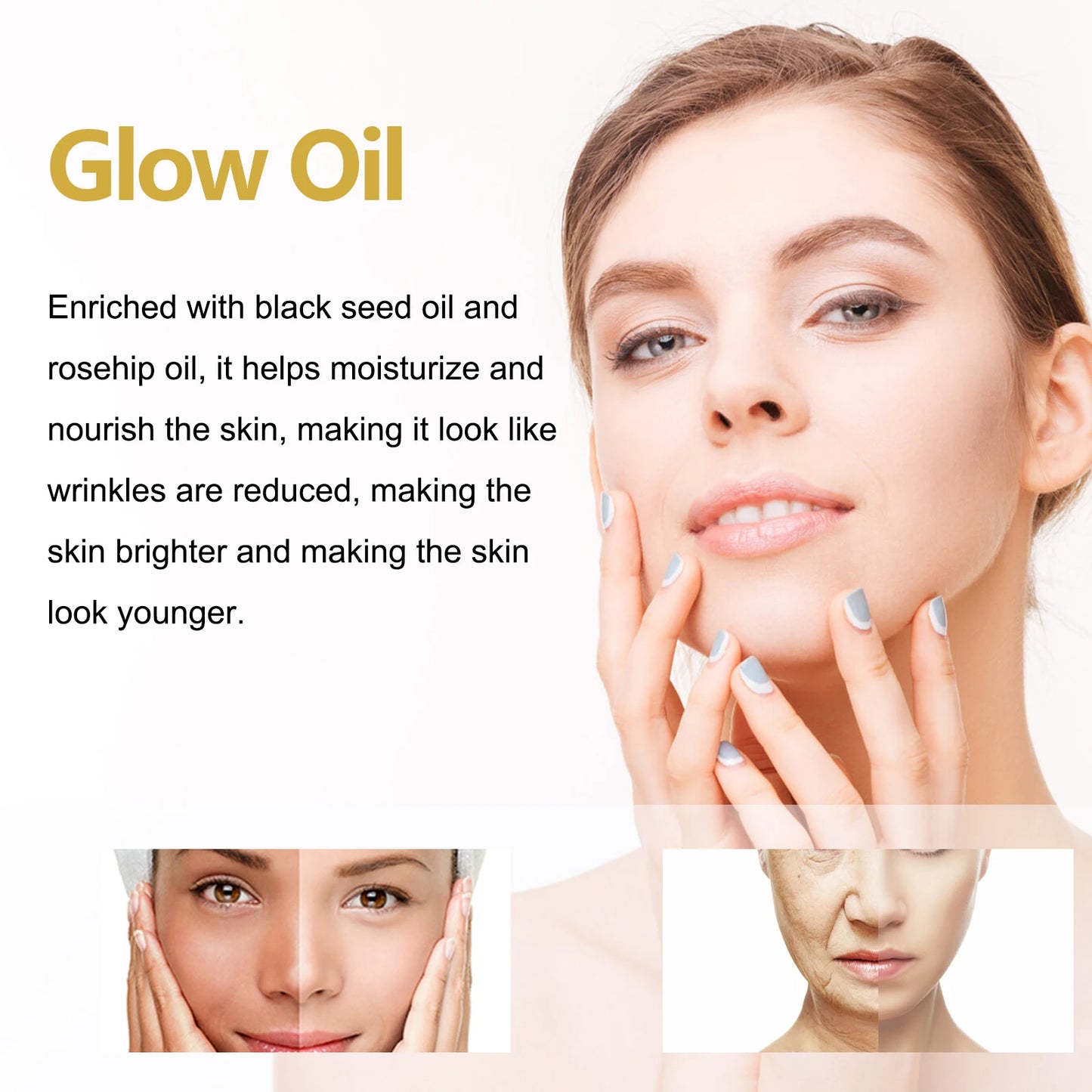Huile Visage Anti-âge à l'Huile de Rosée 30ml – Hydratante, Éclatante & Réductrice de Rides