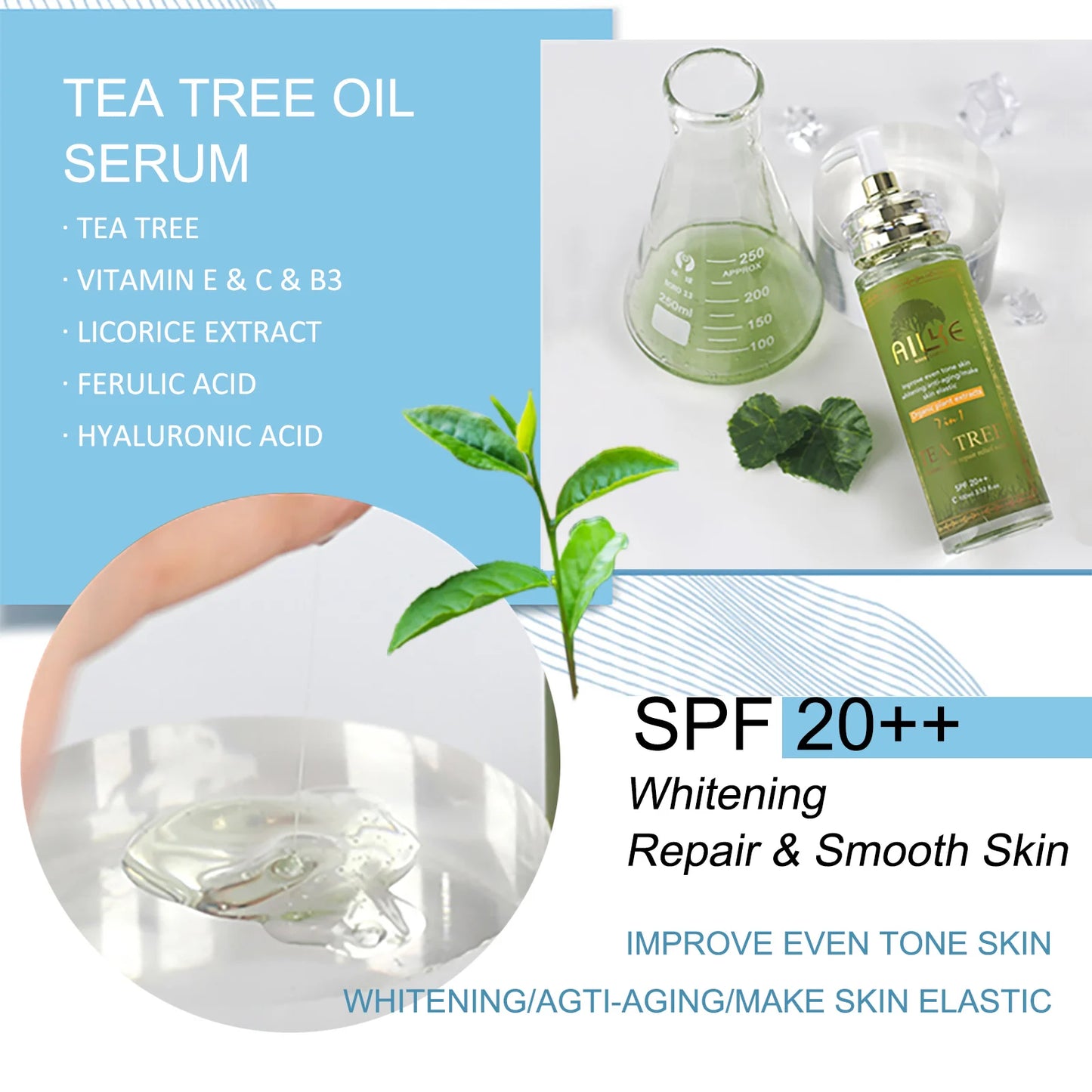 Sérum Visage Huile d'Arbre à Thé AILKE 100ml – Anti-Acné, Hydratant & Éclatant | Vit. E & B3