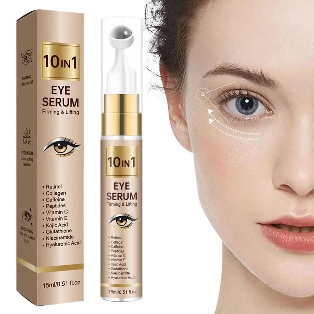 Sérum Roller Contour des Yeux 10-en-1 15ml – Liftant, Anti-âge au Collagène, Vit. C & Niacinamide
