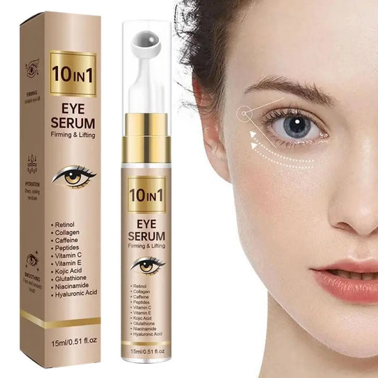 Sérum Roller Contour des Yeux 10-en-1 15ml – Liftant, Anti-âge au Collagène, Vit. C & Niacinamide