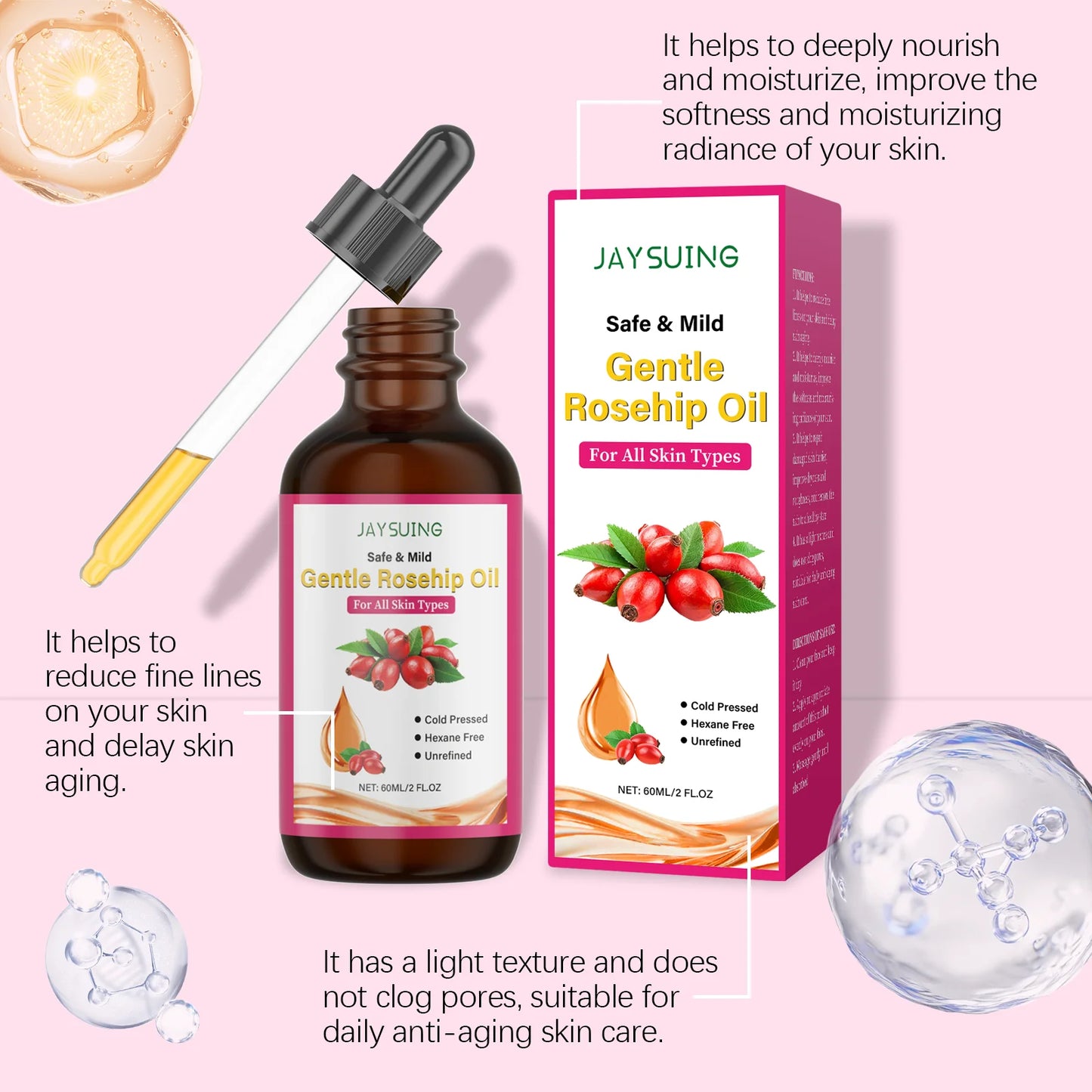 Huile Visage Graine de Rose – Anti-rides, Réparatrice & Nourrissante 60ml