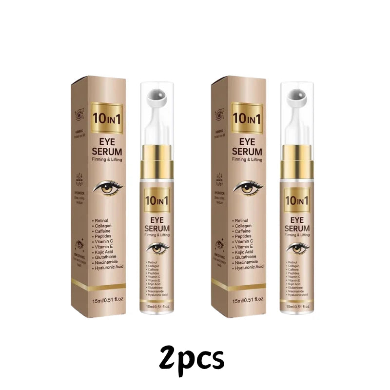 Sérum Roller Contour des Yeux 10-en-1 15ml – Liftant, Anti-âge au Collagène, Vit. C & Niacinamide