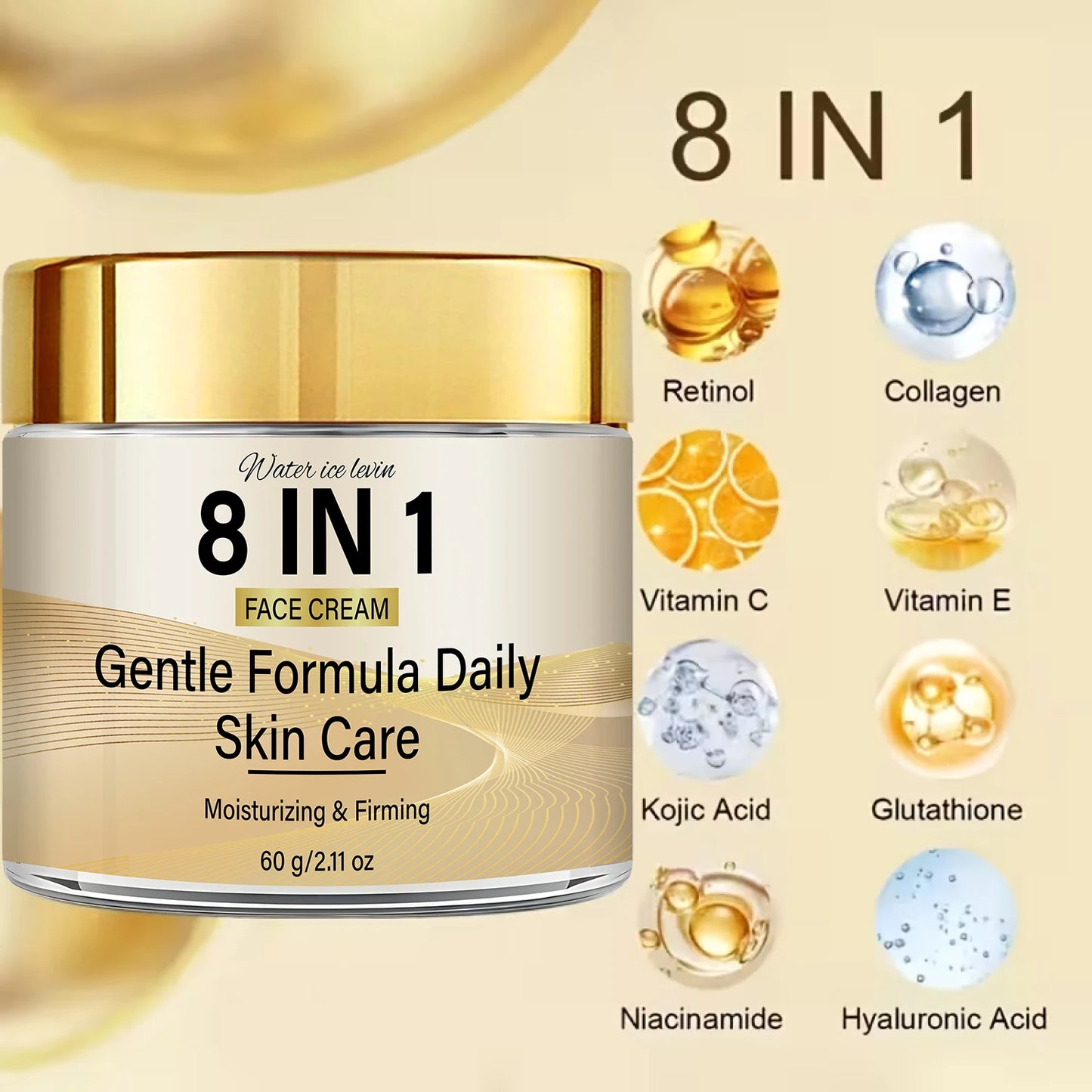8-in-1 Facial Cream – Retinol, Collagen, Vitamins C & E, Niacinamide & Hyaluronic Acid – Moisturizing and Firming 60 g