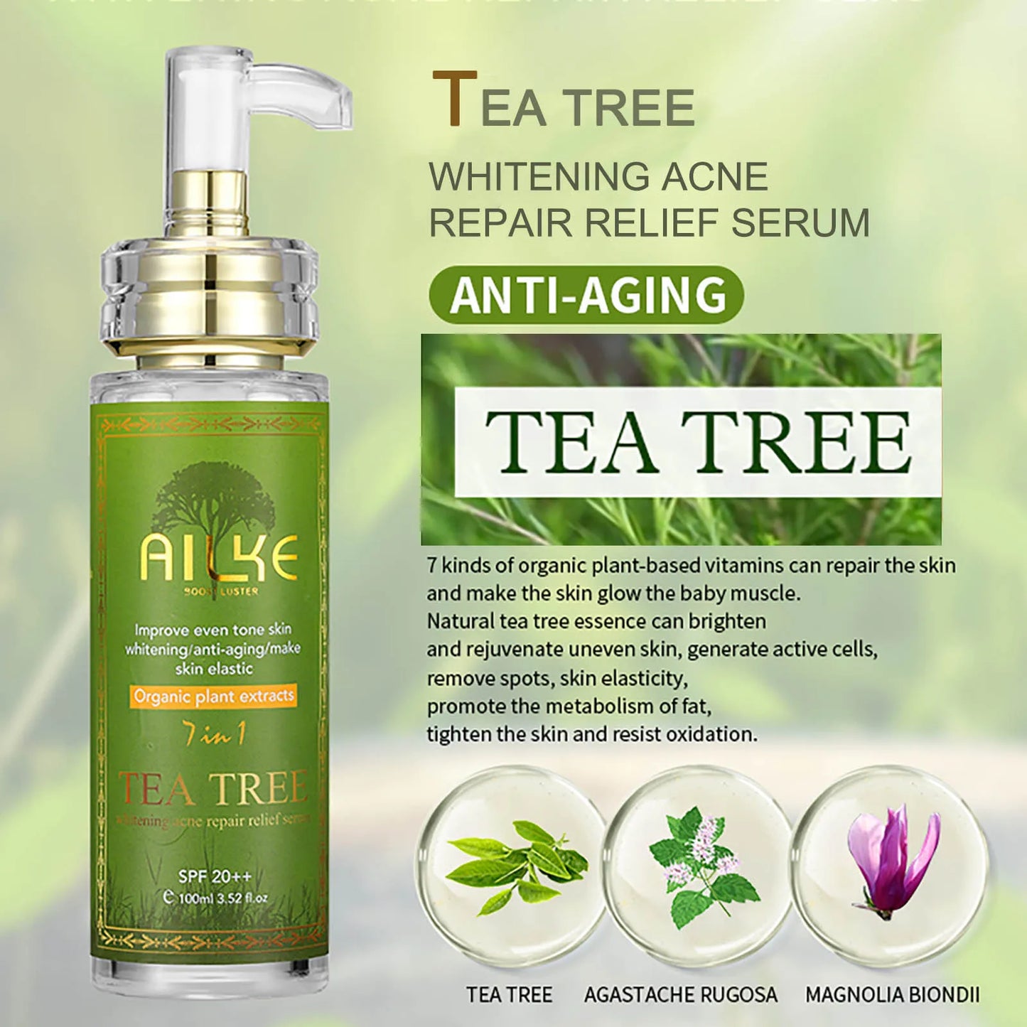 Sérum Visage Huile d'Arbre à Thé AILKE 100ml – Anti-Acné, Hydratant & Éclatant | Vit. E & B3