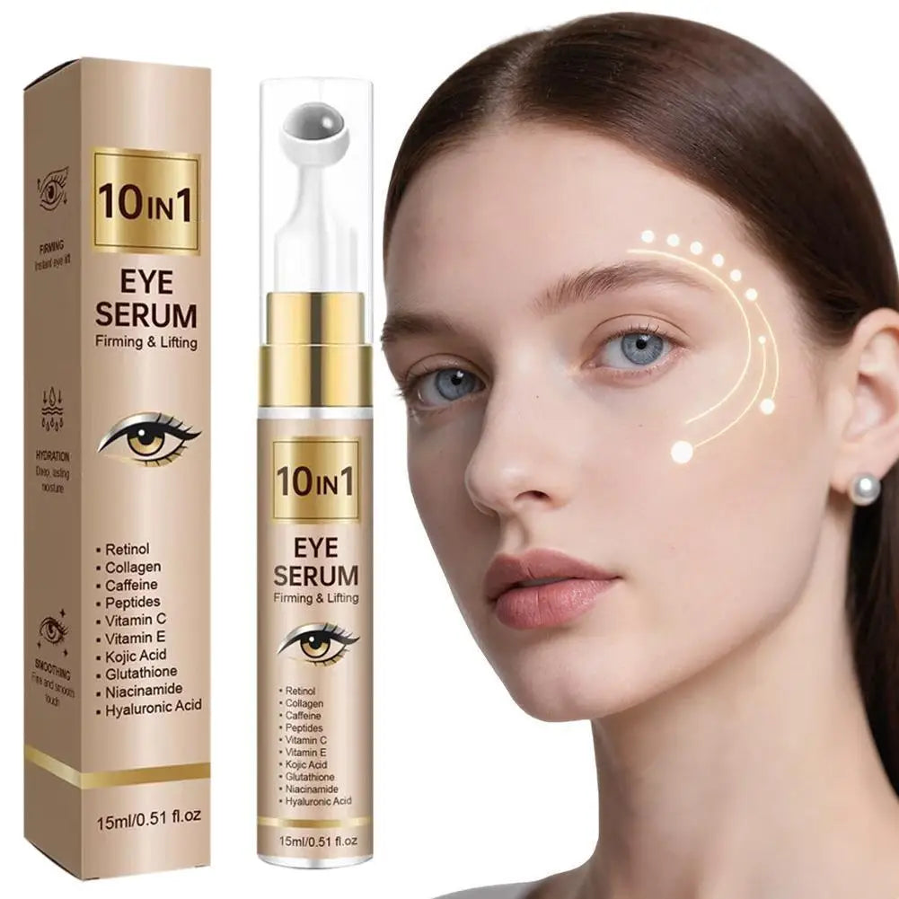 Sérum Roller Contour des Yeux 10-en-1 15ml – Liftant, Anti-âge au Collagène, Vit. C & Niacinamide