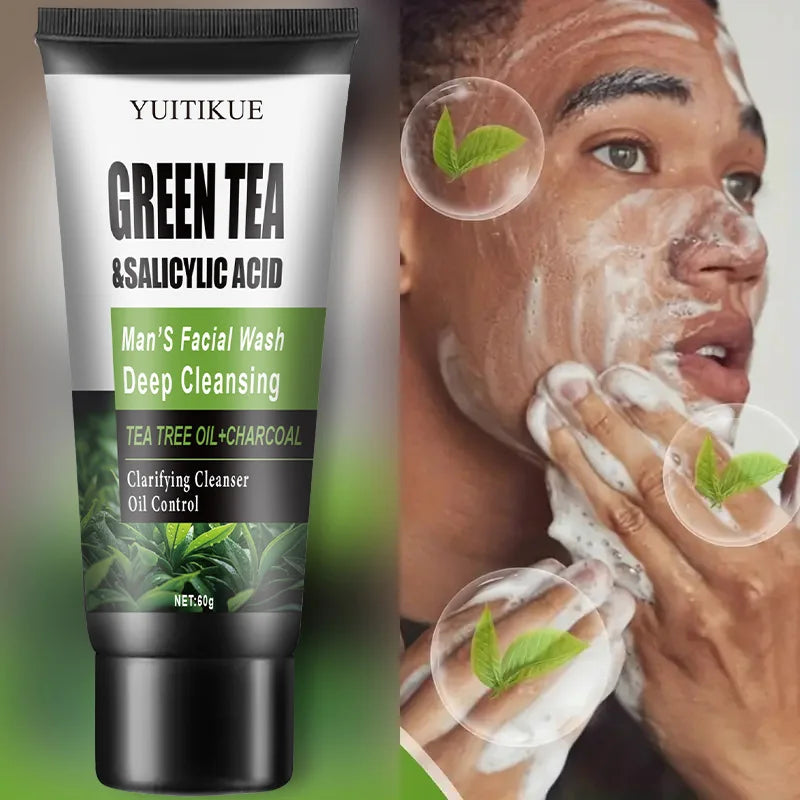 Gel Nettoyant Visage Homme YUITIKUE 60g – Thé Vert & Acide Salicylique, Nettoyage Profond