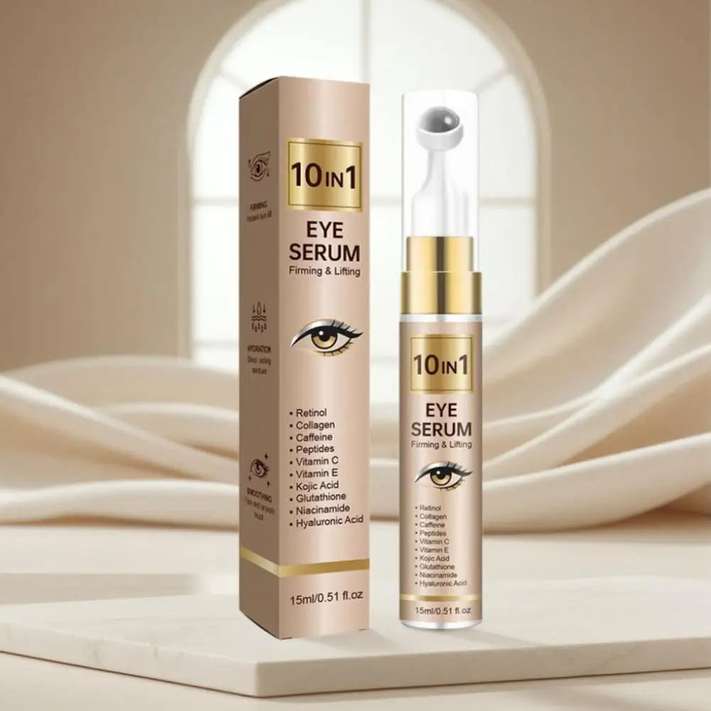 Sérum Roller Contour des Yeux 10-en-1 15ml – Liftant, Anti-âge au Collagène, Vit. C & Niacinamide