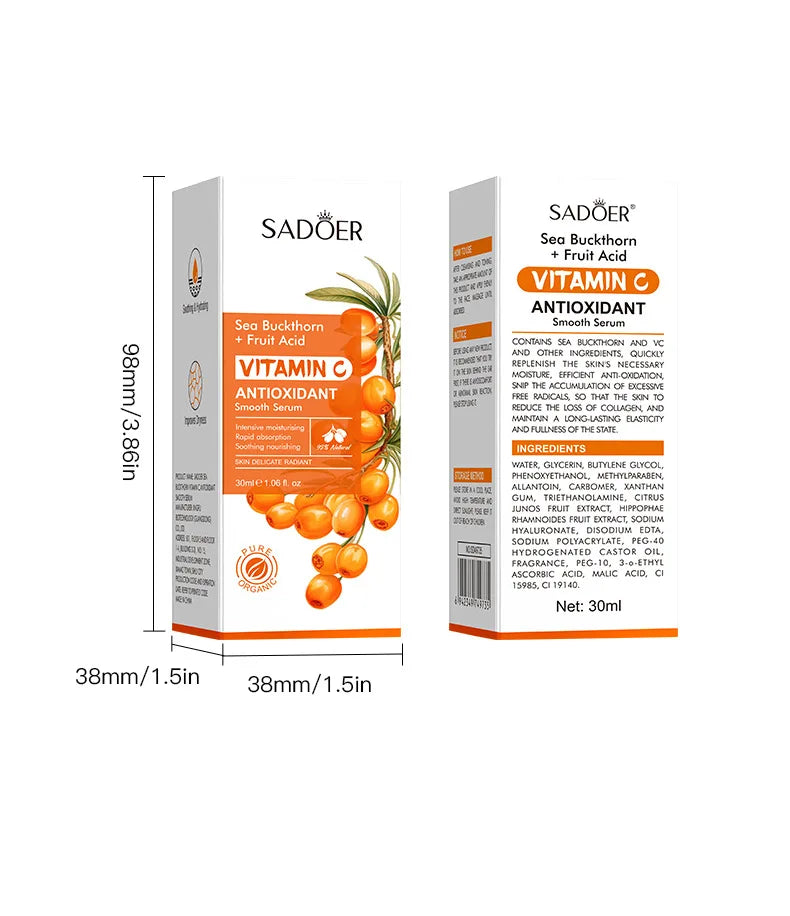 Sérum Visage Vitamine C Argousier SADOER 30ml – Éclat, Anti-âge & Réparateur