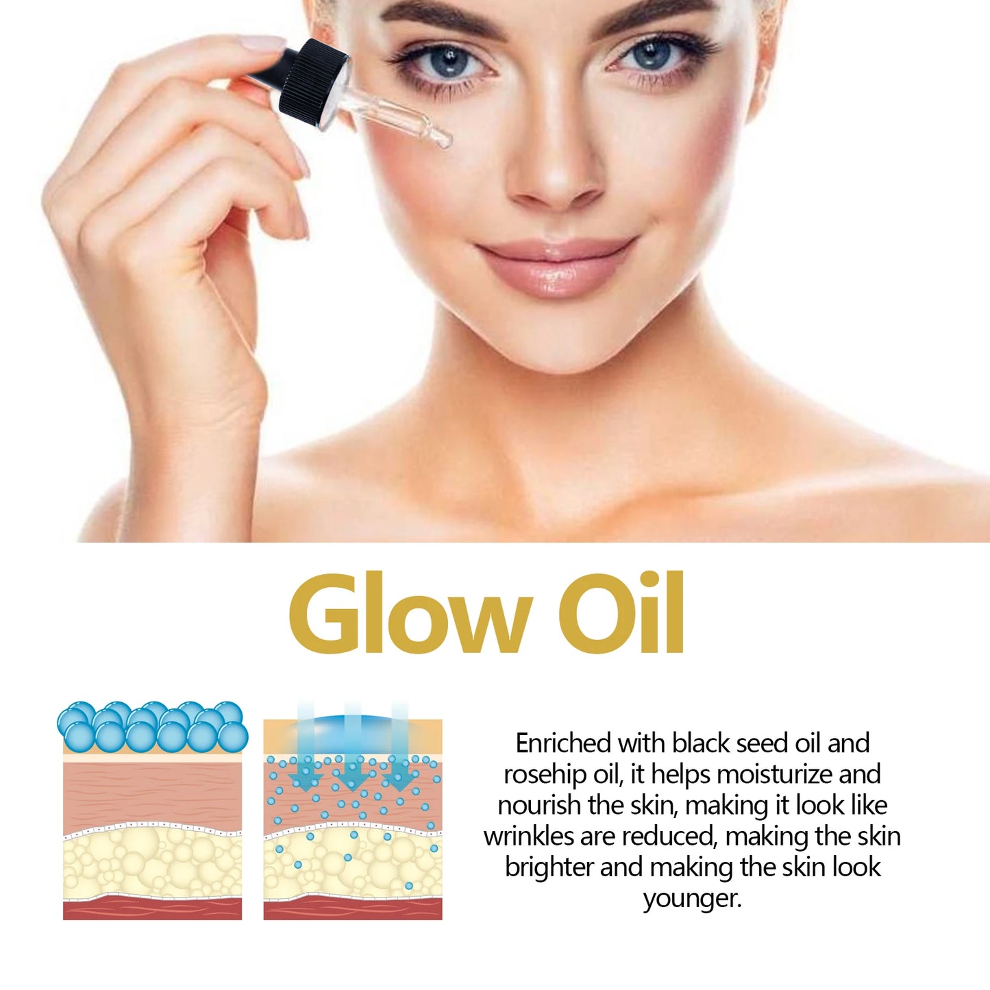 Huile Visage Anti-âge à l'Huile de Rosée 30ml – Hydratante, Éclatante & Réductrice de Rides