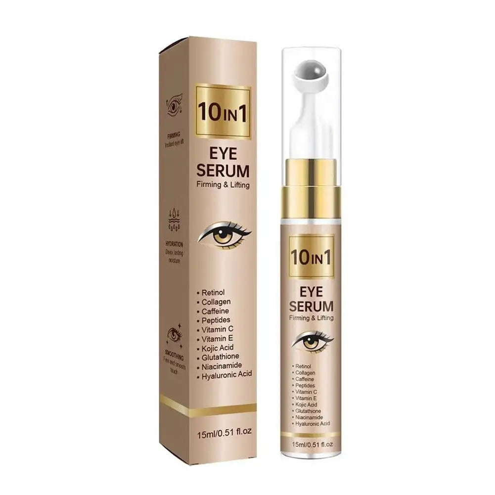 Sérum Roller Contour des Yeux 10-en-1 15ml – Liftant, Anti-âge au Collagène, Vit. C & Niacinamide
