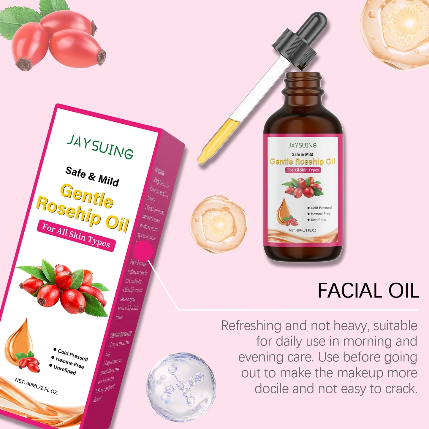 Huile Visage Graine de Rose – Anti-rides, Réparatrice & Nourrissante 60ml