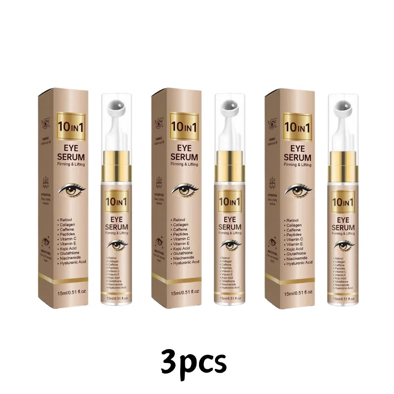 Sérum Roller Contour des Yeux 10-en-1 15ml – Liftant, Anti-âge au Collagène, Vit. C & Niacinamide