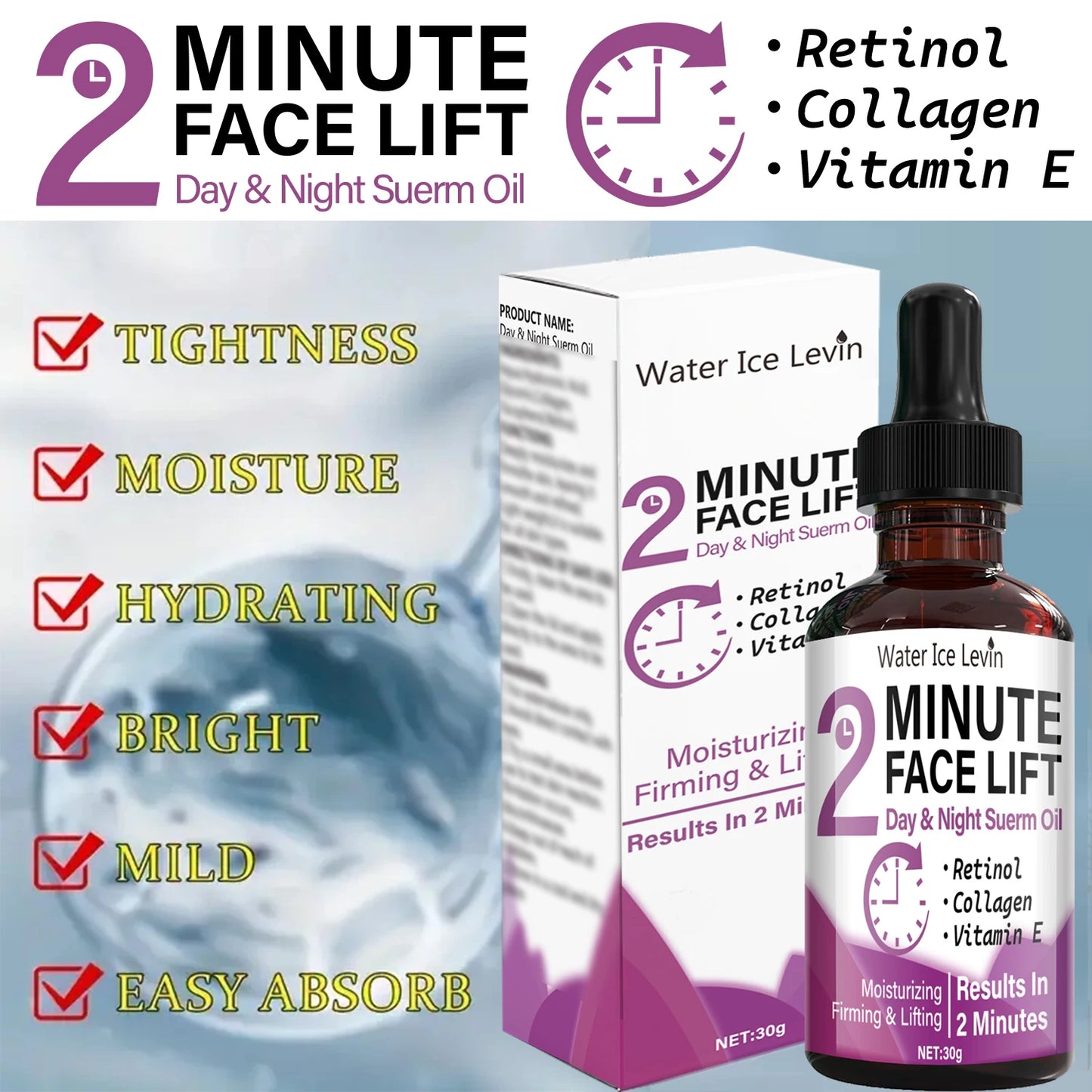 Sérum Huile Liftant Jour & Nuit au Rétinol & Collagène – Effet Lifting en 2 Minutes