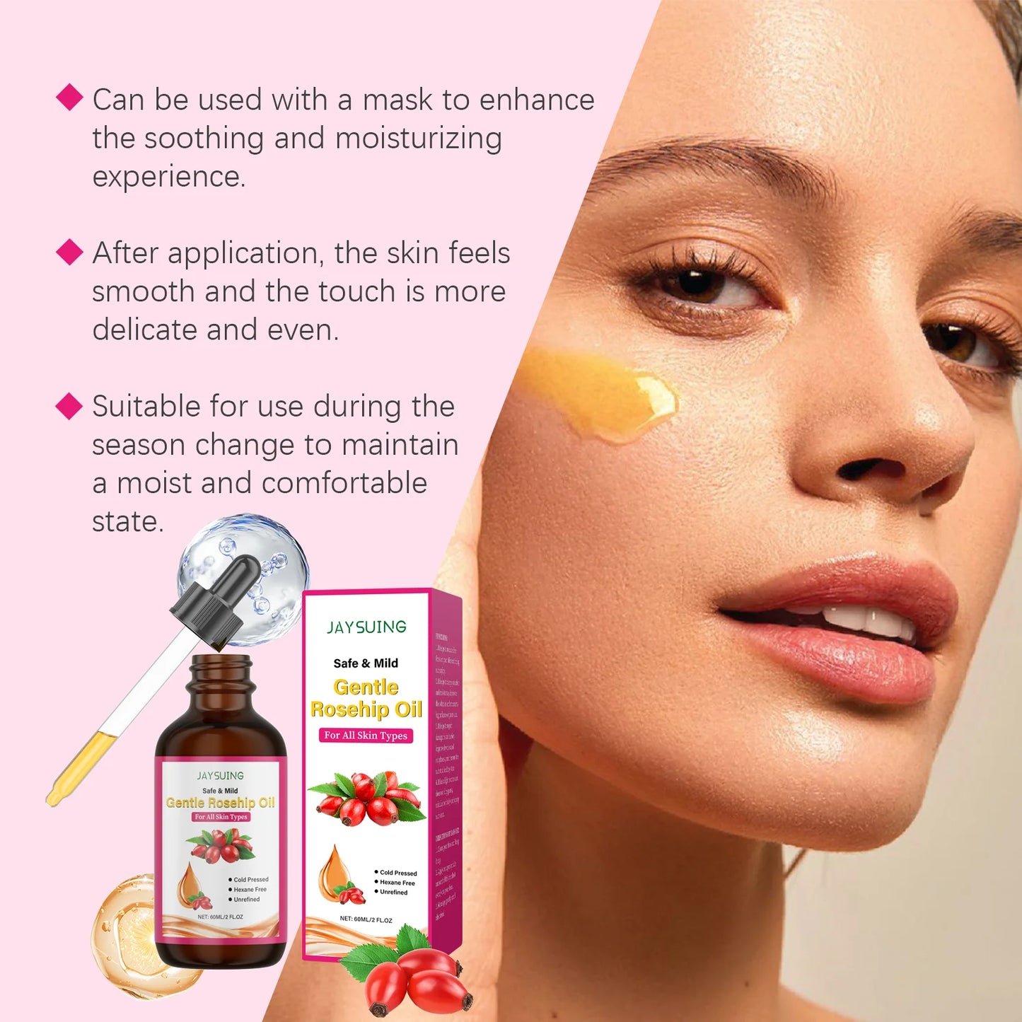 Huile Visage Graine de Rose – Anti-rides, Réparatrice & Nourrissante 60ml