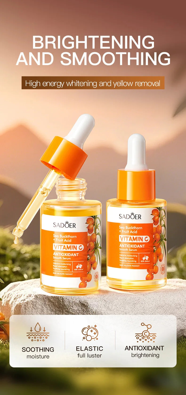 Sérum Visage Vitamine C Argousier SADOER 30ml – Éclat, Anti-âge & Réparateur