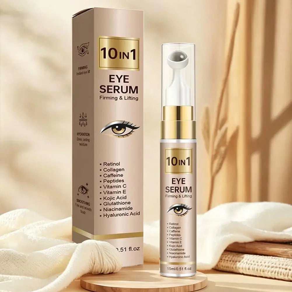 Sérum Roller Contour des Yeux 10-en-1 15ml – Liftant, Anti-âge au Collagène, Vit. C & Niacinamide