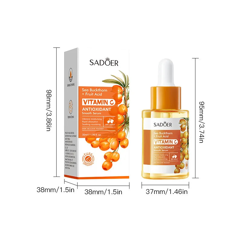 Sérum Visage Vitamine C Argousier SADOER 30ml – Éclat, Anti-âge & Réparateur