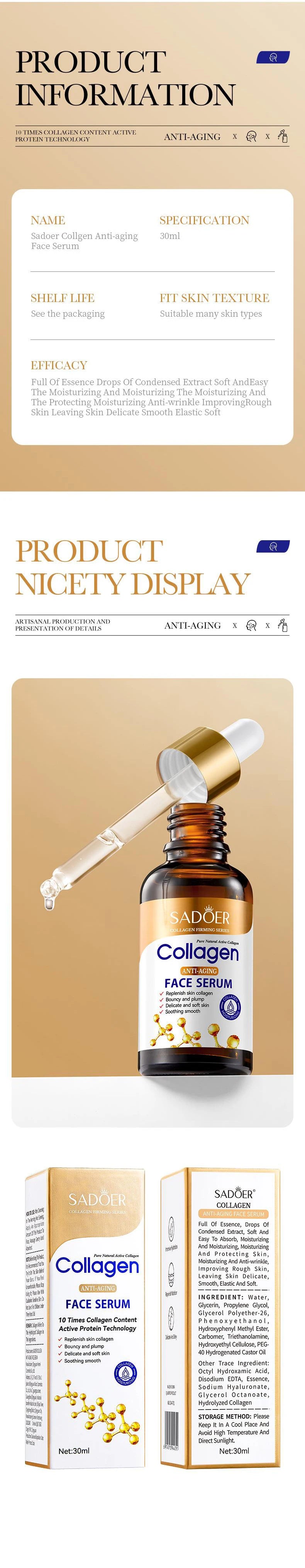 Sérum Visage au Collagène SADOER – Anti-Âge, Hydratant & Nourrissant