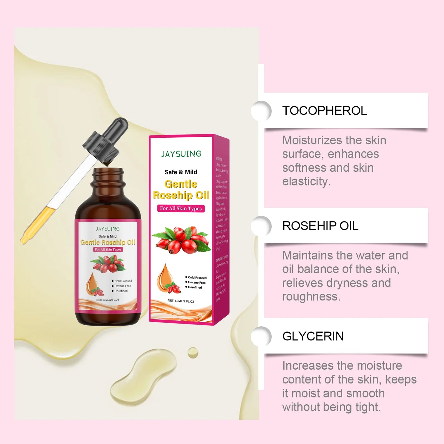 Huile Visage Graine de Rose – Anti-rides, Réparatrice & Nourrissante 60ml