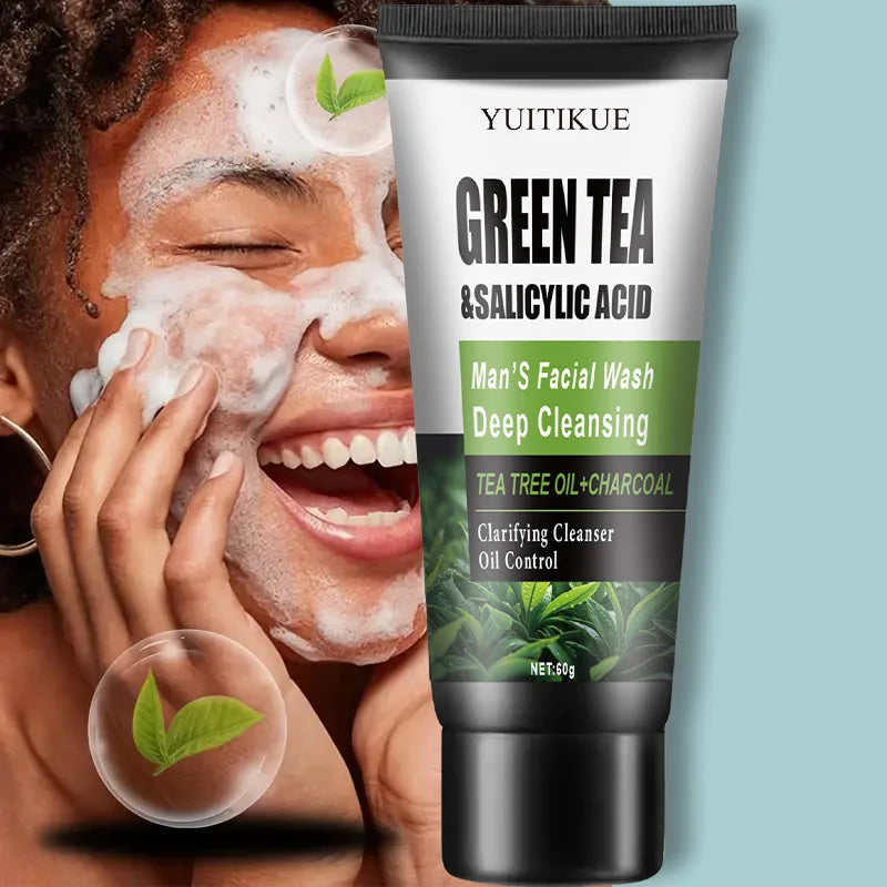 Gel Nettoyant Visage Homme YUITIKUE 60g – Thé Vert & Acide Salicylique, Nettoyage Profond