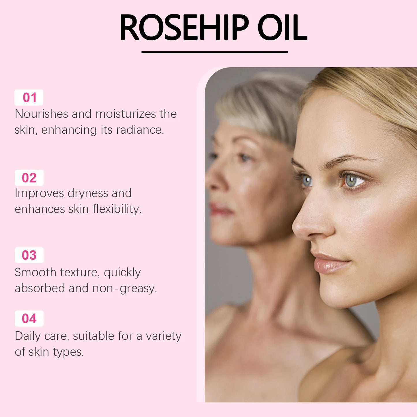 Huile Visage Graine de Rose – Anti-rides, Réparatrice & Nourrissante 60ml