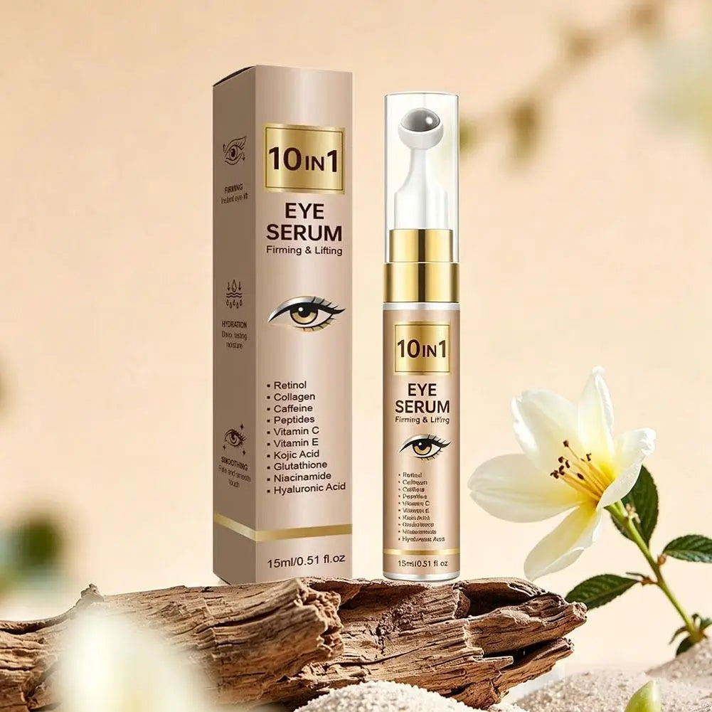 Sérum Roller Contour des Yeux 10-en-1 15ml – Liftant, Anti-âge au Collagène, Vit. C & Niacinamide