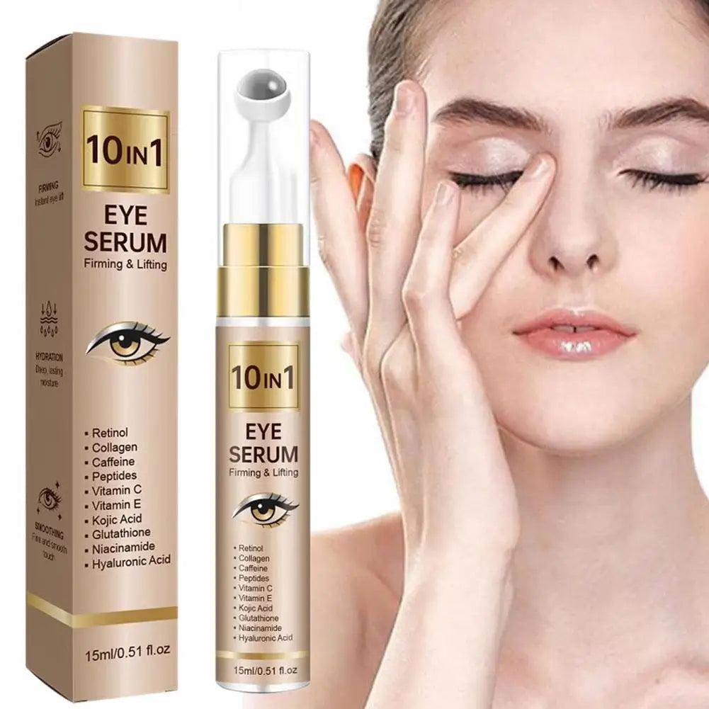 Sérum Roller Contour des Yeux 10-en-1 15ml – Liftant, Anti-âge au Collagène, Vit. C & Niacinamide