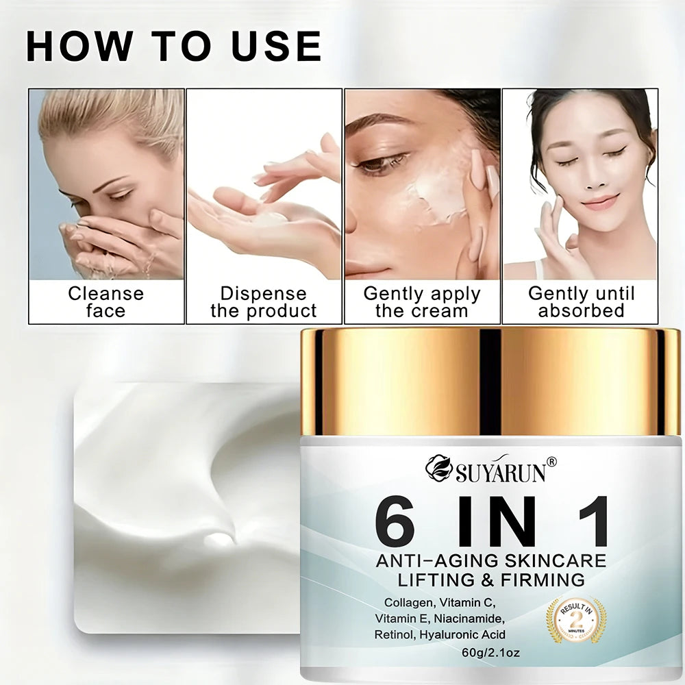 6-in-1 Anti-Aging Face Cream – Hydrating, Firming & Radiance-Boosting – Wrinkle Treatment for All Skin Types