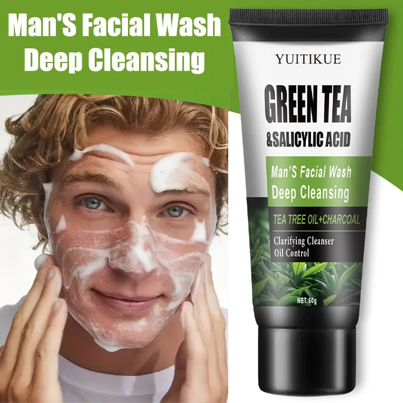 Gel Nettoyant Visage Homme YUITIKUE 60g – Thé Vert & Acide Salicylique, Nettoyage Profond